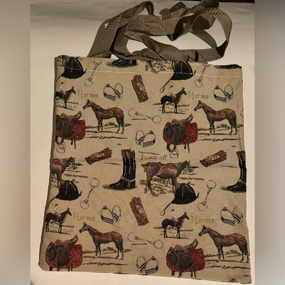 Horse Cowboy Boot Canvas Tote Bag Saddle Stirrups - Picture 2 of 2